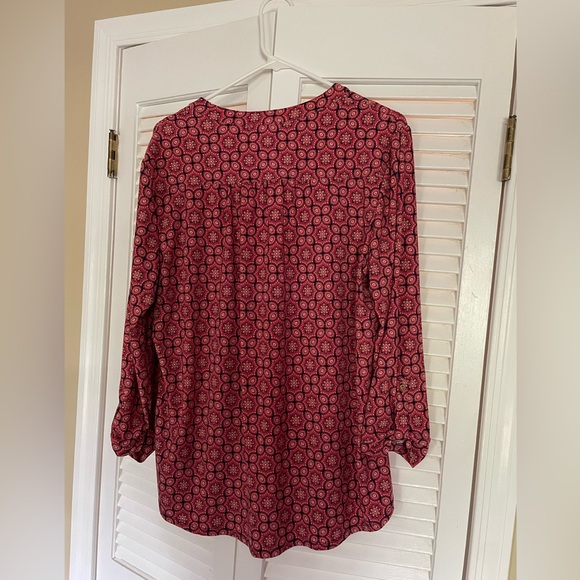 Dress Barn Burgundy Paisley Patterned Blouse with Gold Buttons - Picture 2 of 4